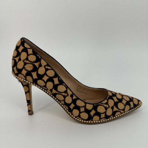Coach C5924 Waverly Signature Calf Hair Pointed Toe Gold Trim Heels Size 9B - Picture 4 of 13